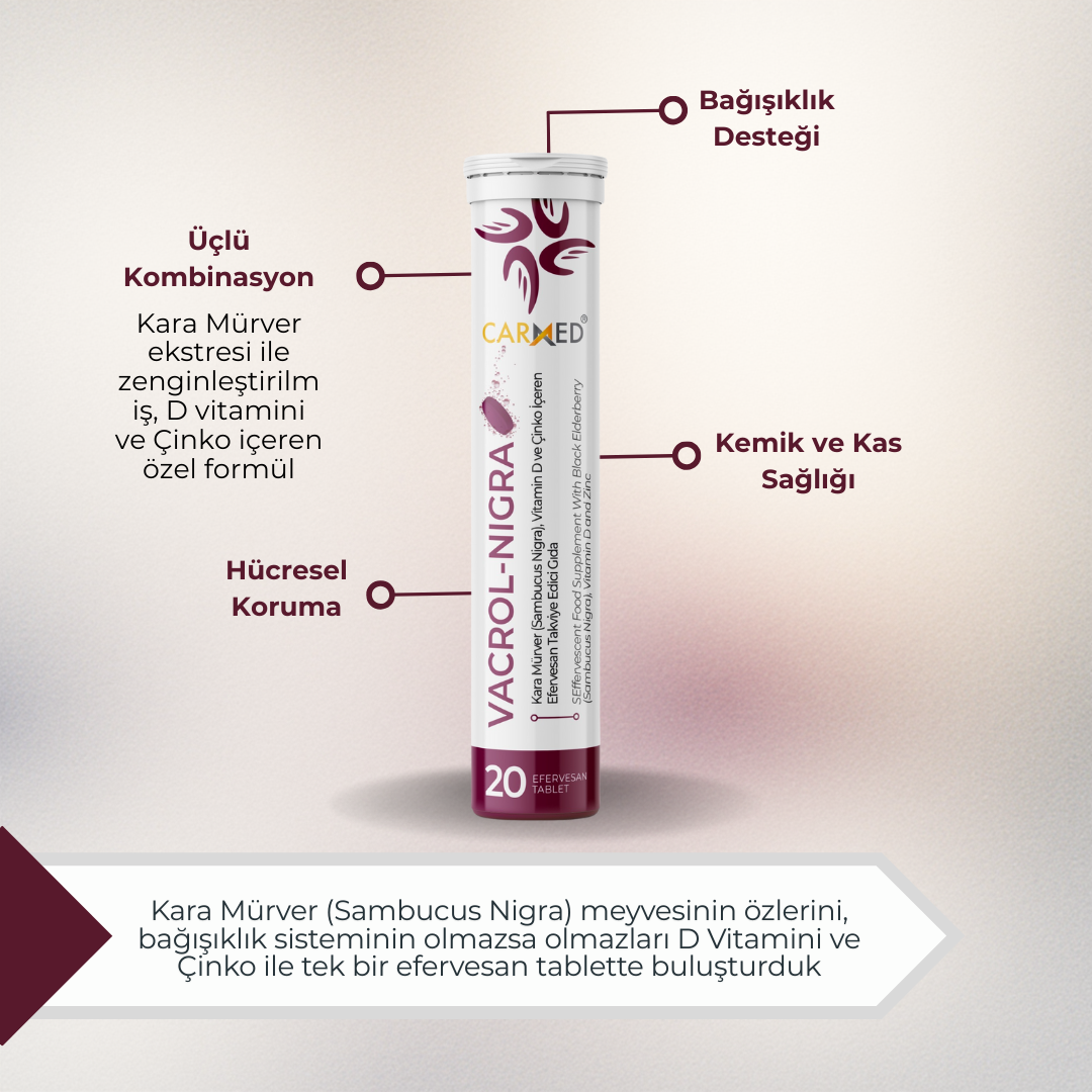 Vacrol Nigra, Kara Mürver, Vitamin D, Çinko İçeren Efervesan Takviye Edici Gıda - Görsel 2