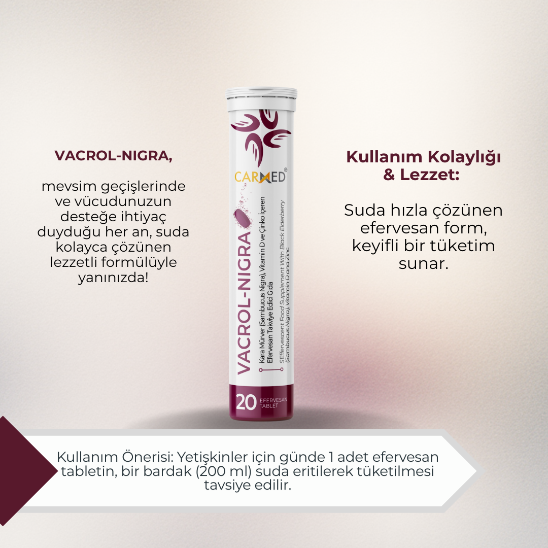 Vacrol Nigra, Kara Mürver, Vitamin D, Çinko İçeren Efervesan Takviye Edici Gıda - Görsel 3